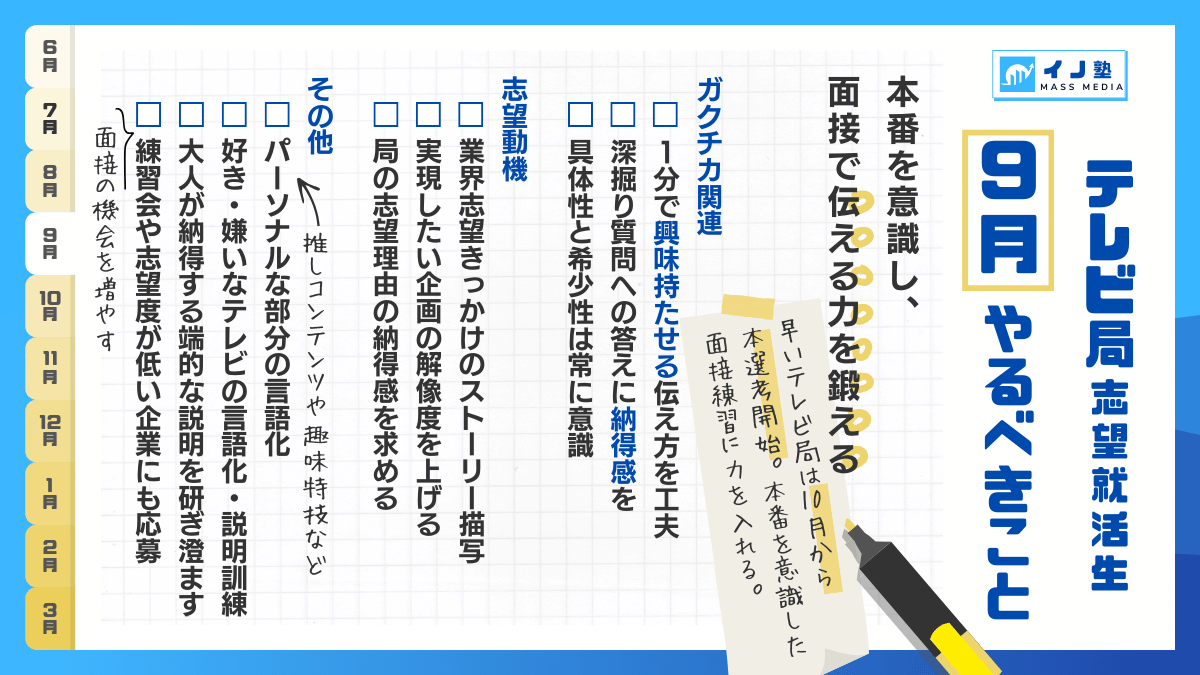 テレビ局志望就活生 9月やるべきこと チェックリスト