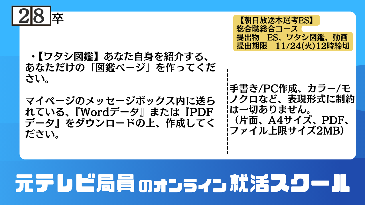 朝日放送 28卒 本選考ES 設問(ワタシ図鑑)